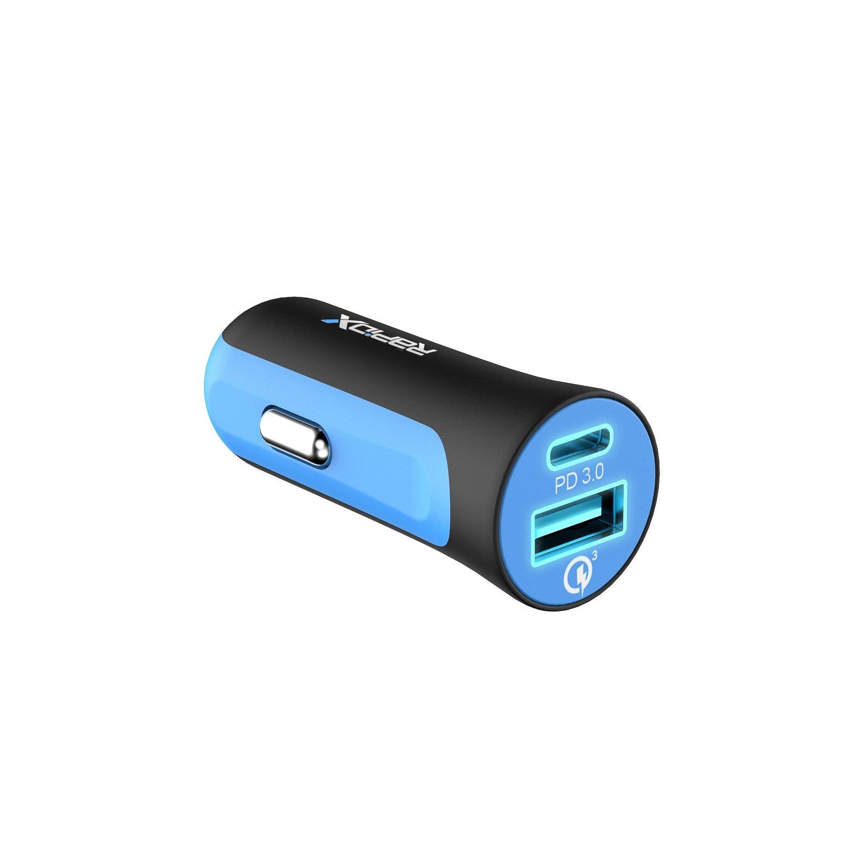 X2PD Compact & Fast Dual Car Charger with 30W USB-C PD - Blue - RapidX