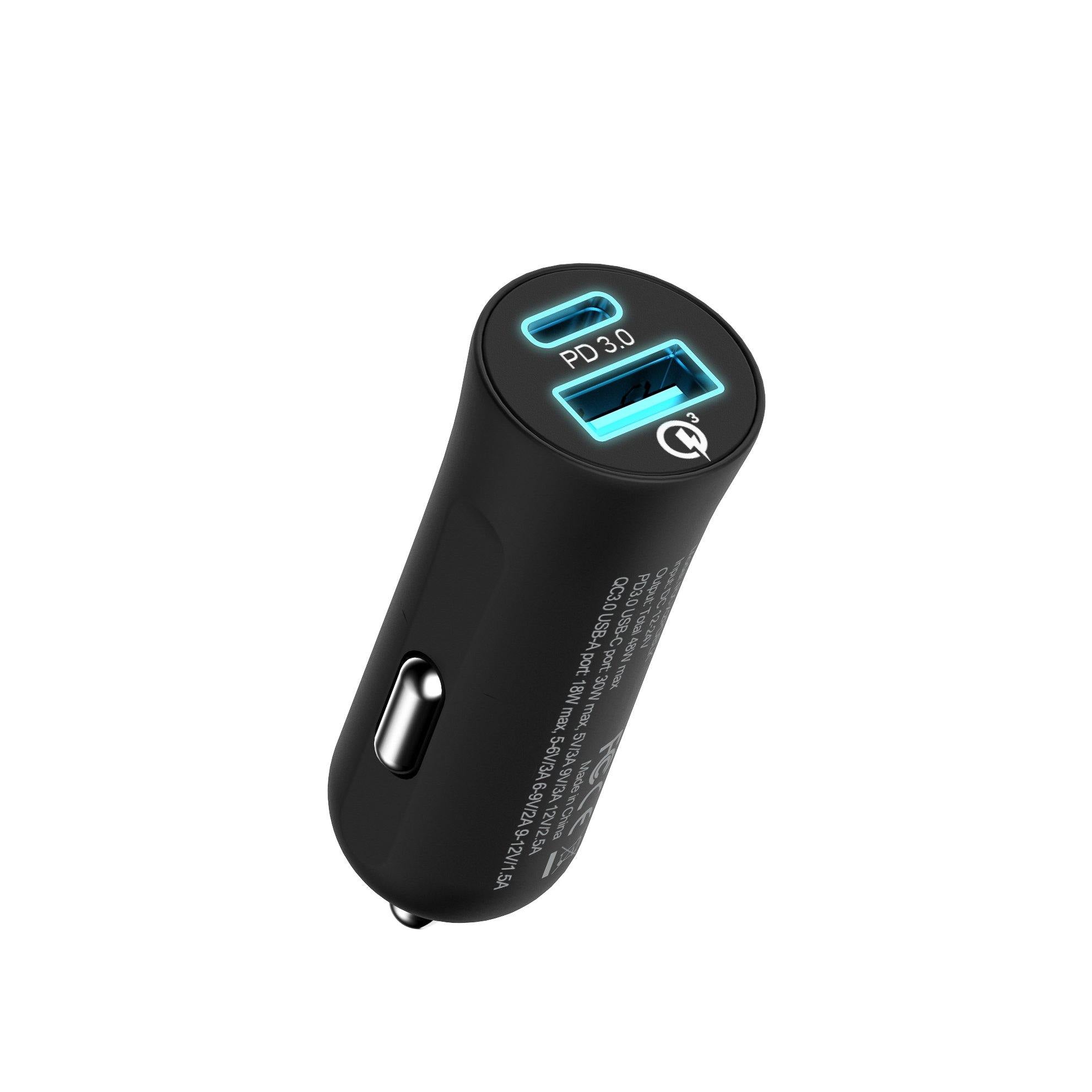 X2PD Compact & Fast Dual Car Charger with 30W USB-C PD - Black - RapidX